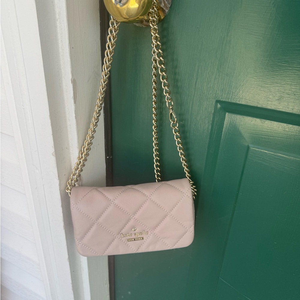 kate spade Quilted Leather Chain Crossbody in Light Pink with Gold Tone Hardware